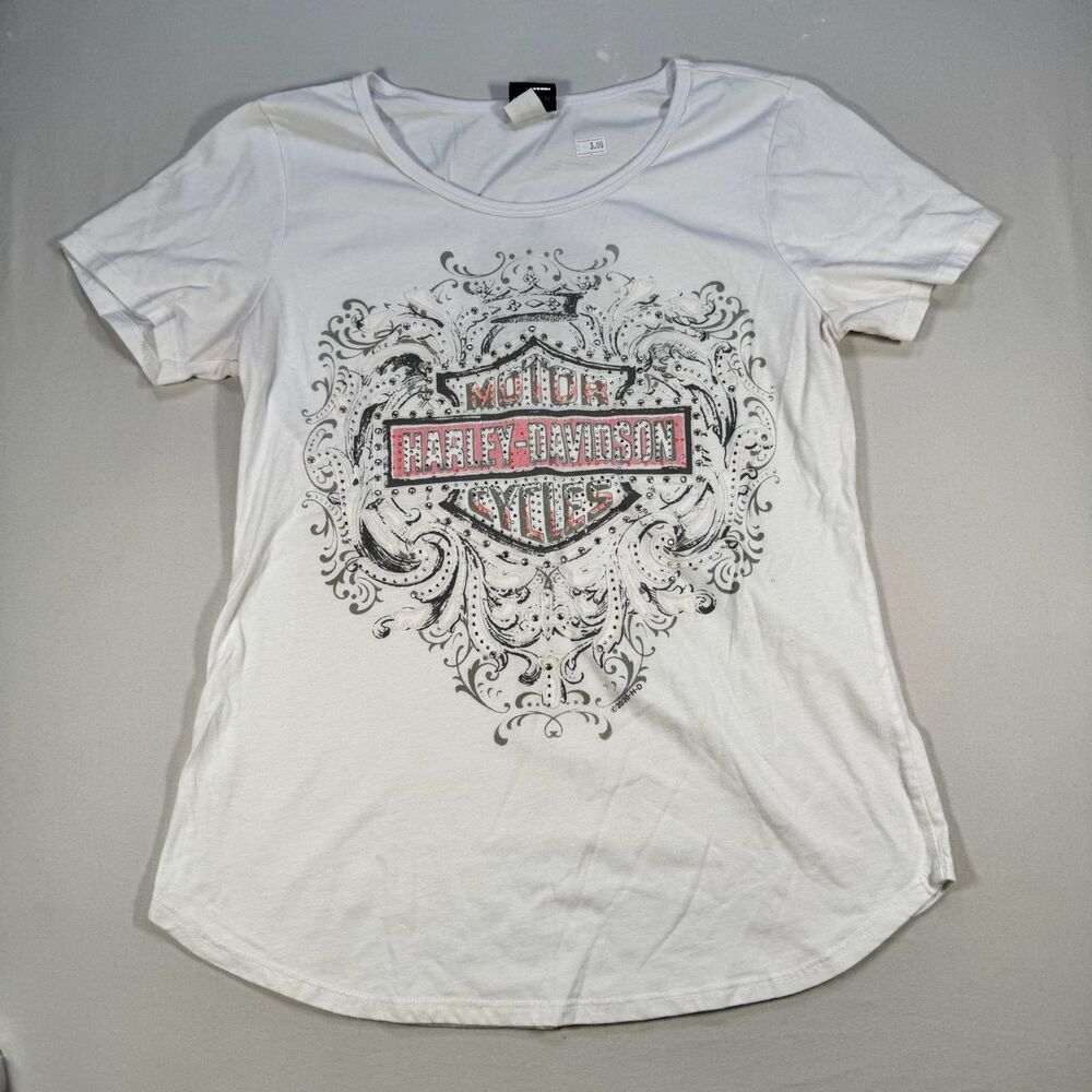 Harley-Davidson Tucson AZ Rhinestone Tee Women’s M White 2017 Scroll Graphic